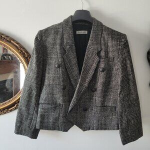 Vintage Ian Reveil Cropped Tweed Blazer | Double Breasted | 90s Minimalist
